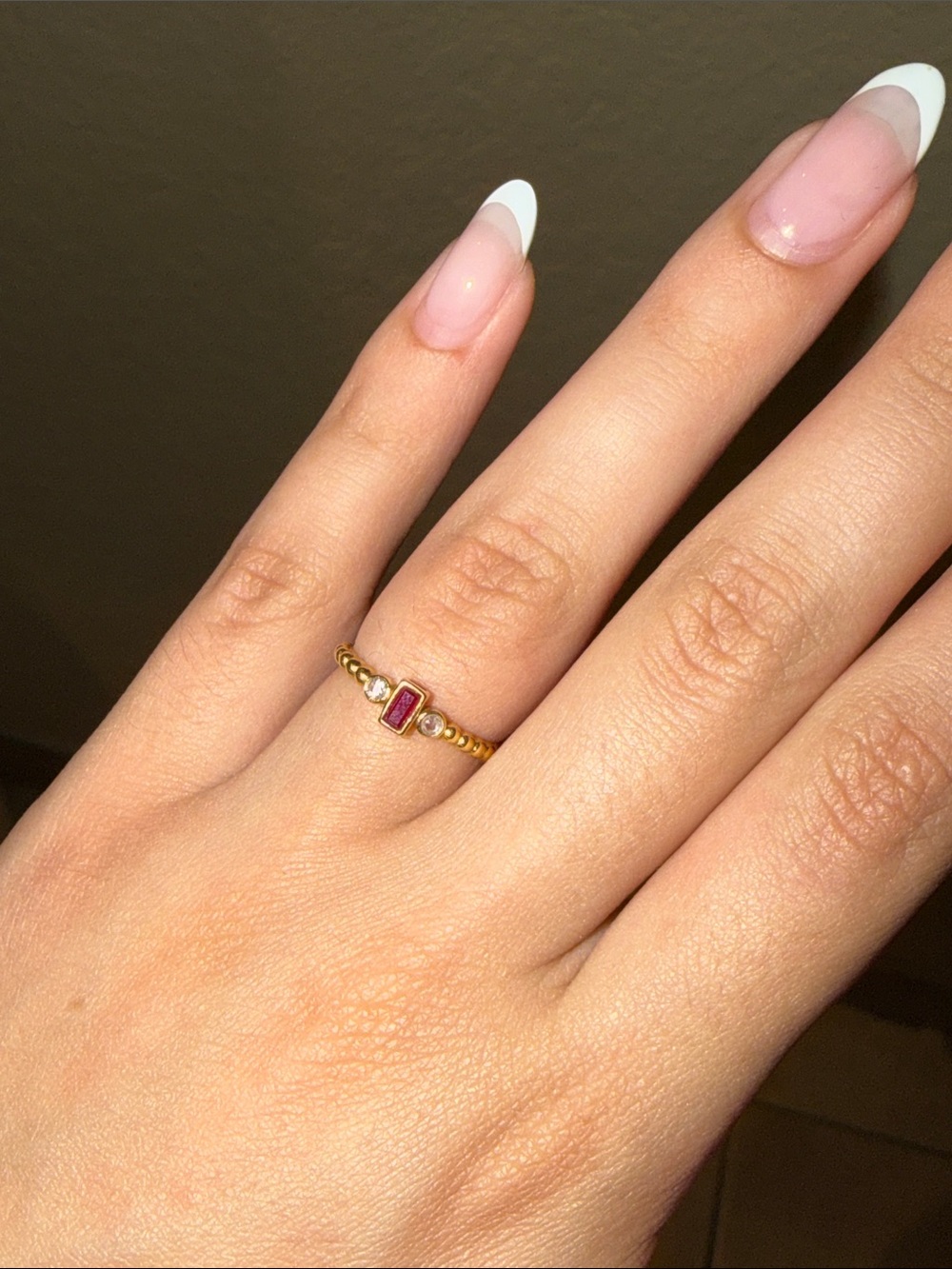 18K Solid Gold Adjustable Ring – Red Zircon Stone – Minimalist Stackable Ring